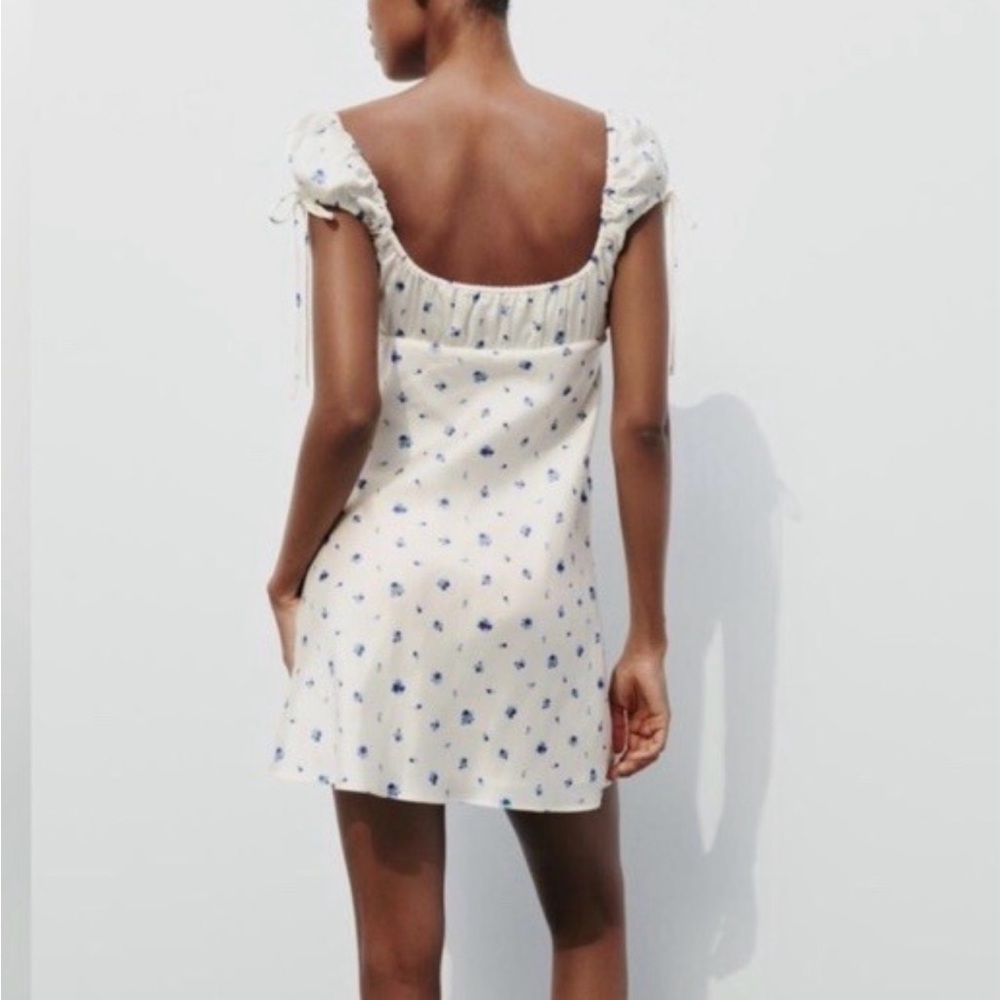 Zara Cream and Blue Backless Dress